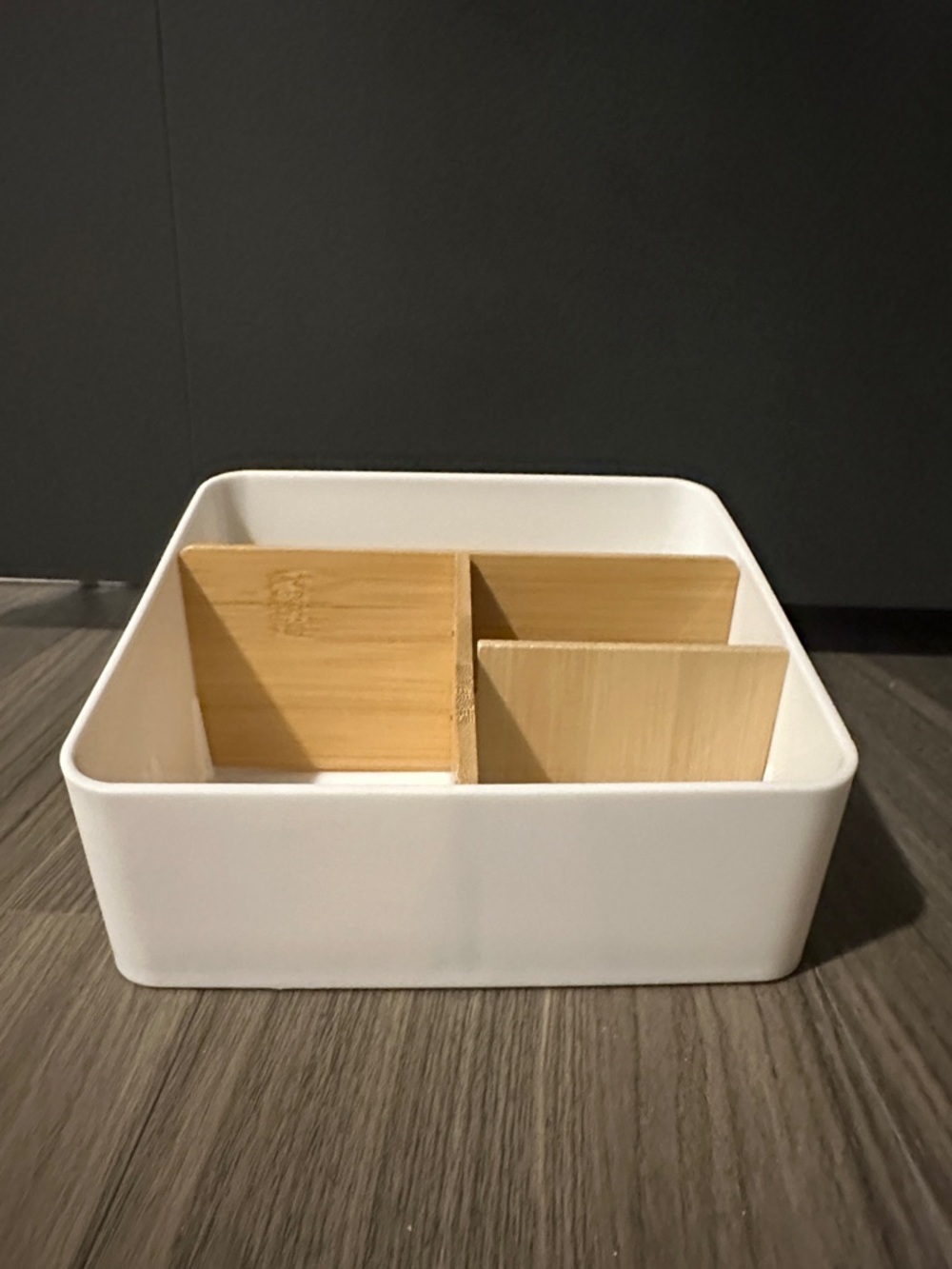 White Organizer Tray with Bamboo Dividers
